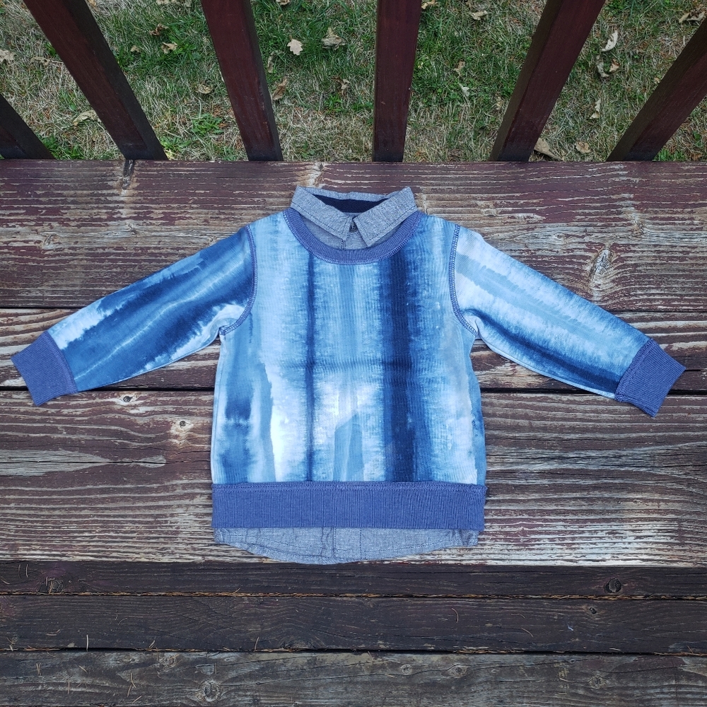 Genuine Kids From Oshkosh Boy Blue Tie-Dyed Layer Collared Top - 18M